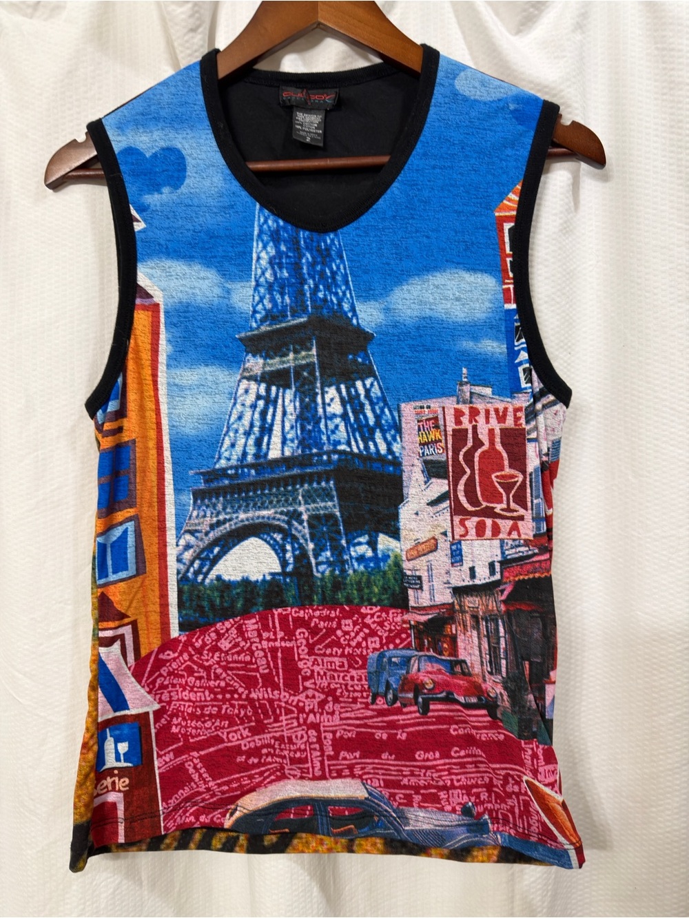 Custo Barcelona RARE Y2K Blue Eiffel Tower Graphic Print Tank Top Sz XS